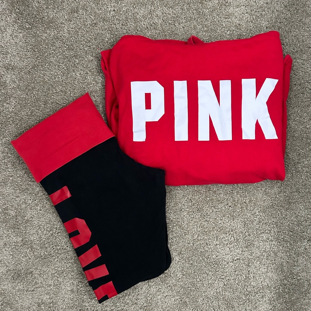 Red and Black PINK Sweatshirt and Pants Set